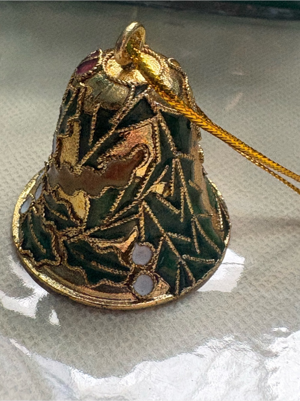 Cloisinee bell blue enamel interior Christmas ornament